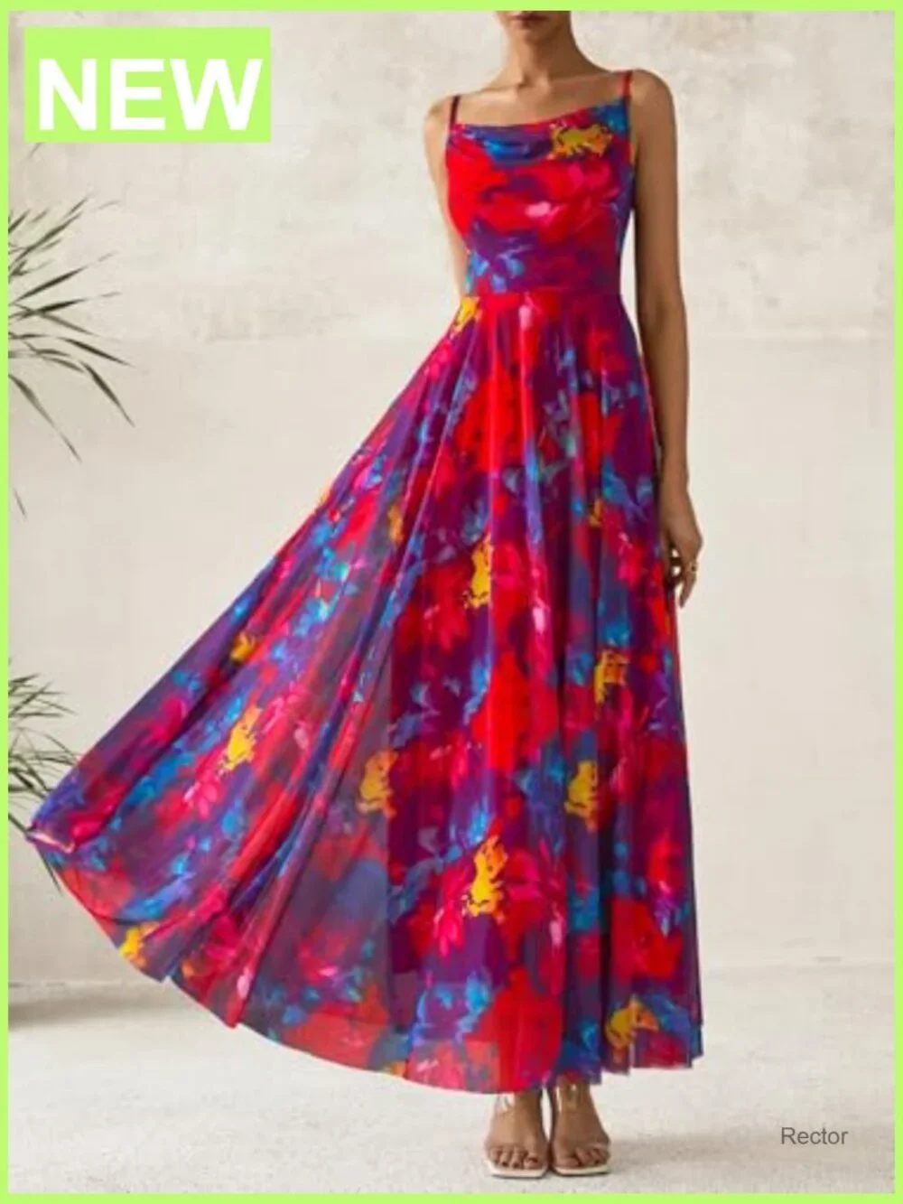 Elegant Floral Maxi Dress Spaghetti Strap Cowl Neck A-Line Summer Party - Picture 4 of 7